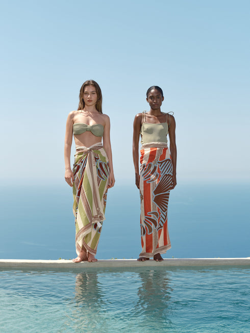 De La Falaise Cotton Silk Sarong / Sage Ornament Stripes